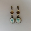 Boucles d'oreilles pendantes bronze avec dessin oiseau-mouche