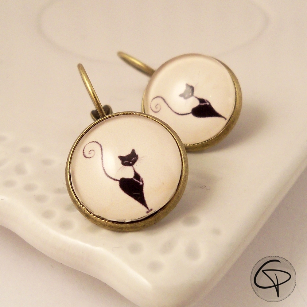 boucles d'oreilles chat noir original