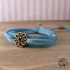 bracelet fleur bronze cordon bleu clair