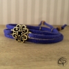 bracelet fleur cuivre suédine bleu foncé