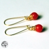 Boucles d'oreilles femme été perle rouge support doré