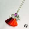 Pendentif filigrane et pompons orange rouge bordeaux