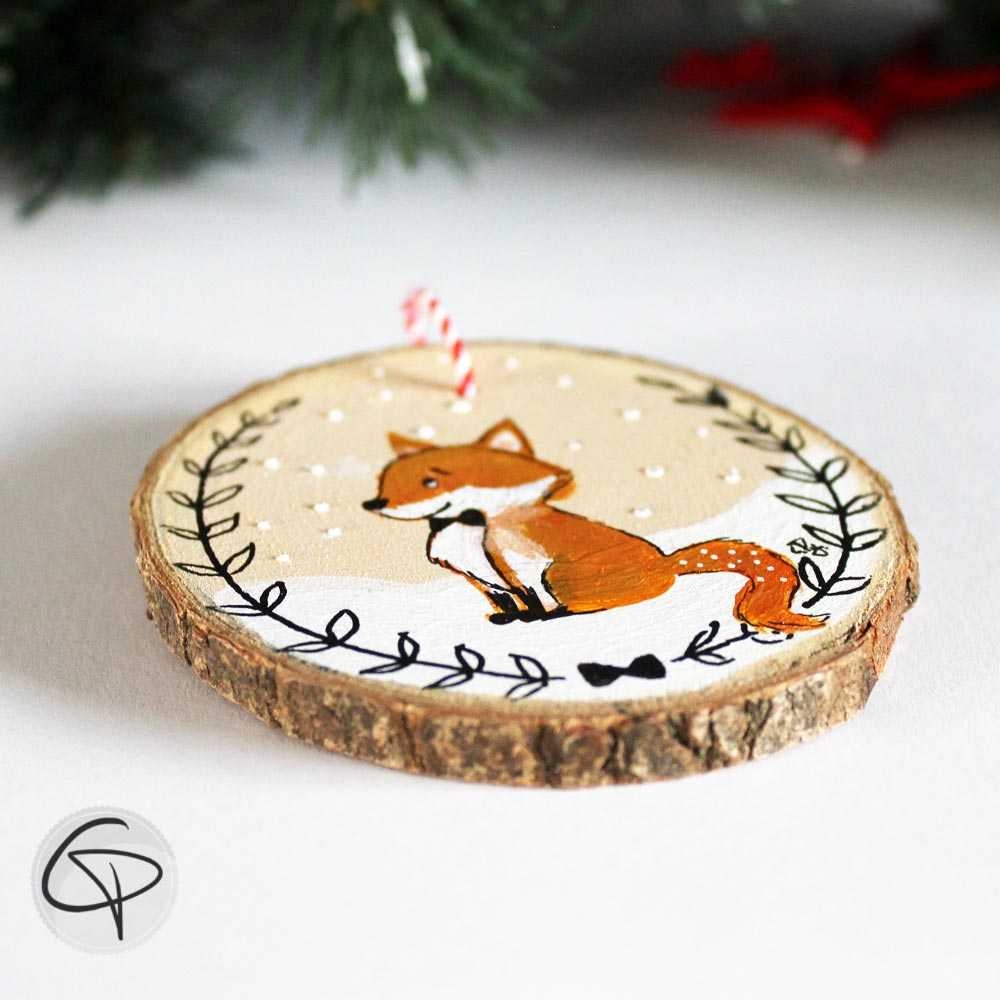 Boule de Noël originale | Renard personnalisé peint main sur bois