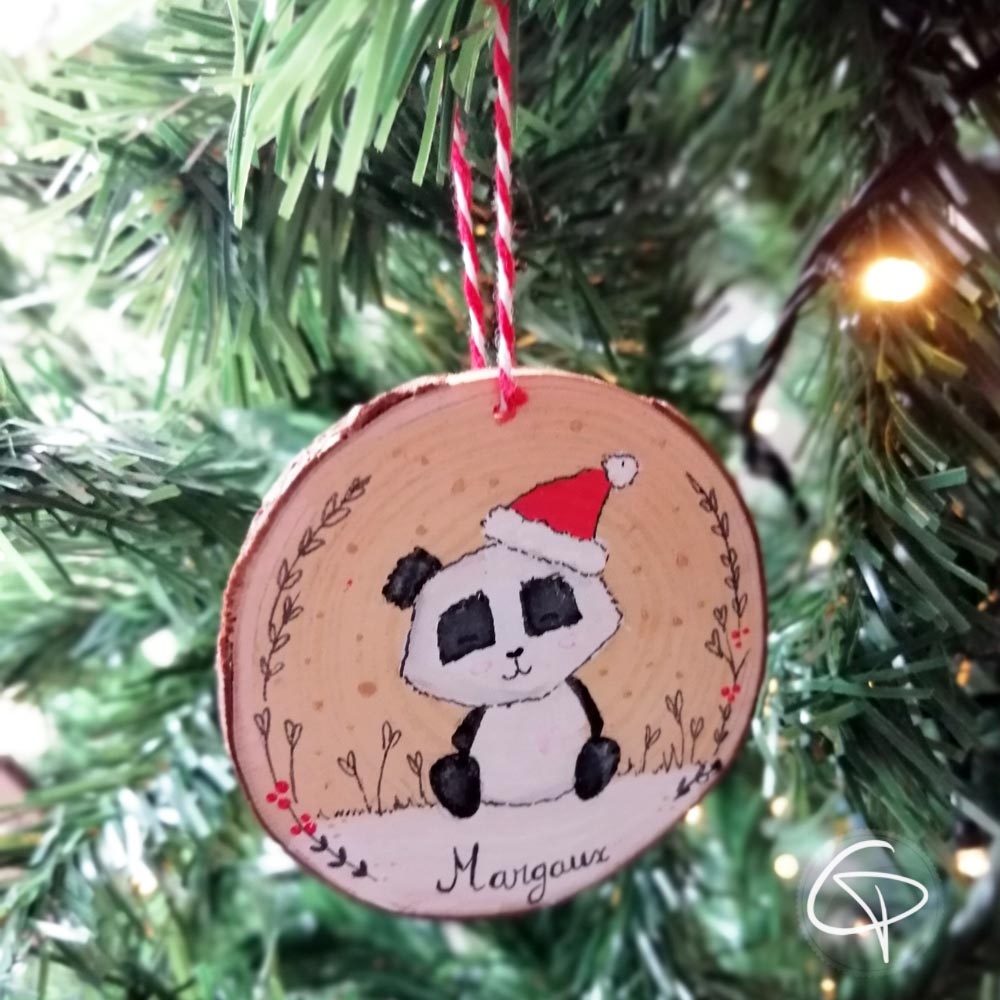 Decoration Sapin Noel En Bois Panda Peint Main Personnalisable