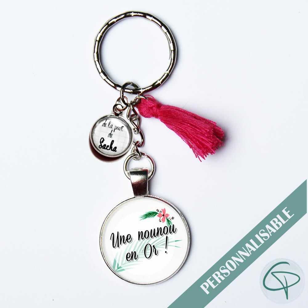 Porte clés personnalisé Nounou, porte clés Nounou ou autre personne  personnalisable, idée cadeau femme, bijoux de Sac personnalisé.